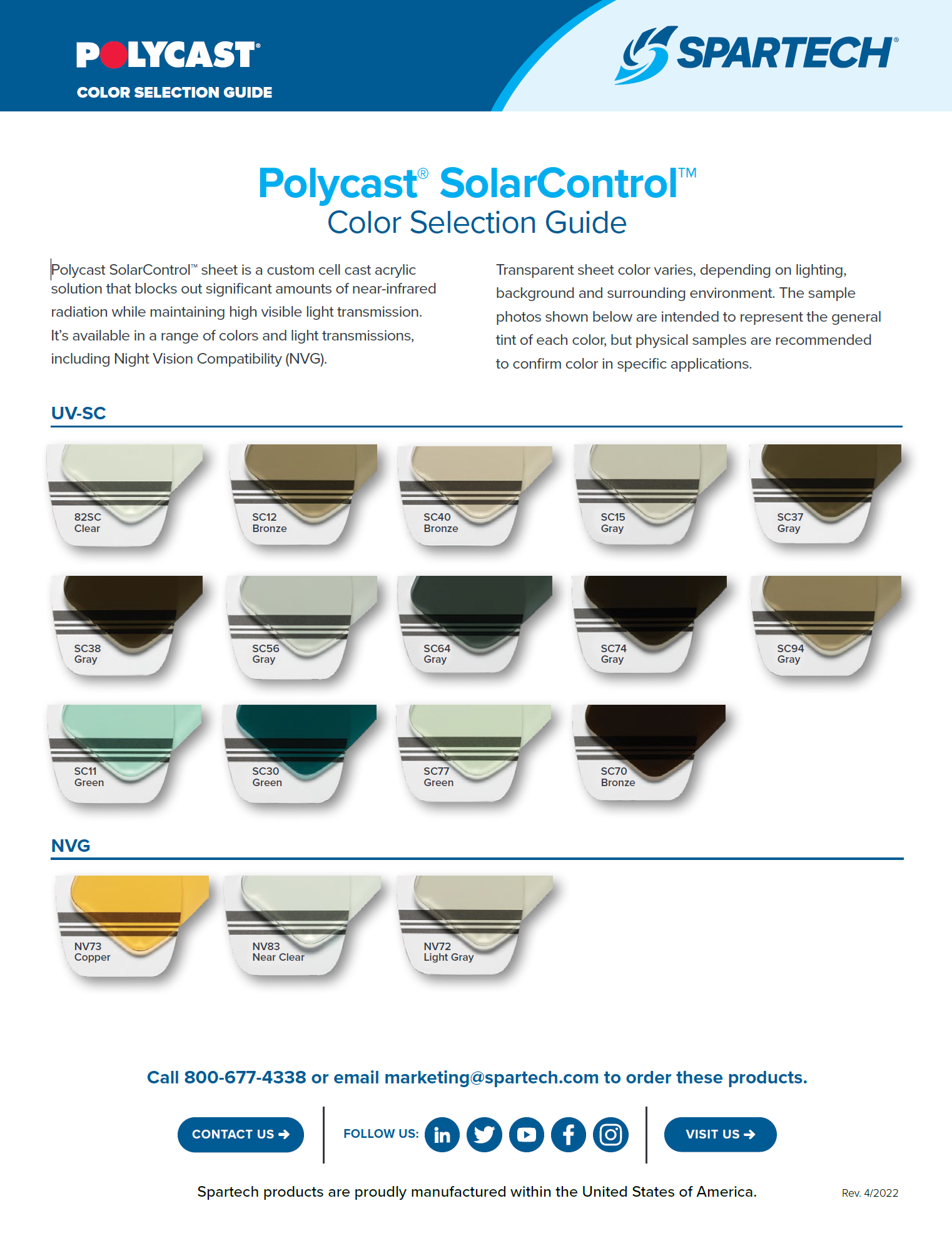 SPA221040 Polycast Solar Control Color Selection Guide